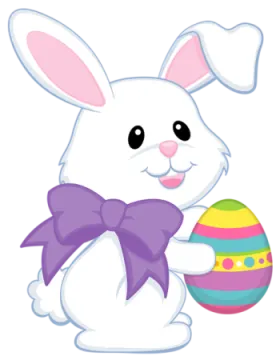 a white bunny holding an easter egg