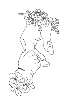 a black and white drawing of a woman with flowers