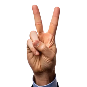 a man in a suit is making the peace sign