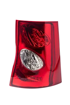 a red tail light on a white background