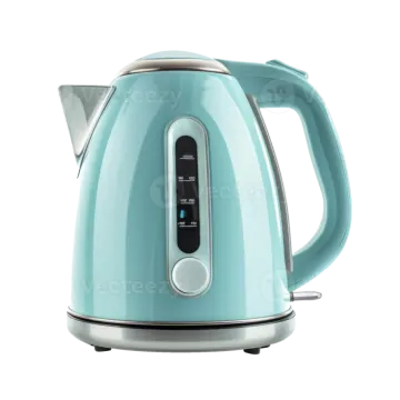an electric kettle with a blue handle