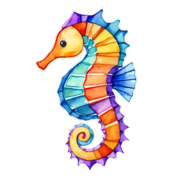 a watercolor seahorse on a white background