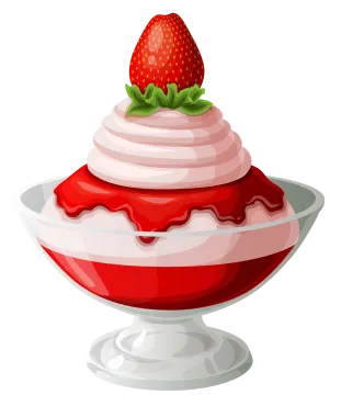 a bowl of strawberry pudding with a strawberry on top