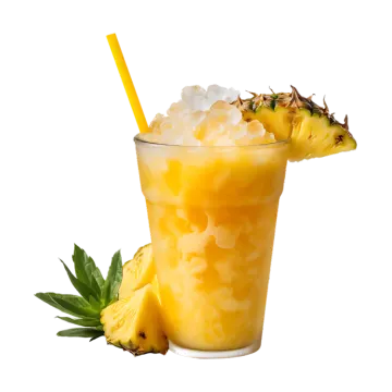 a glass of pine juice and a pine slice
