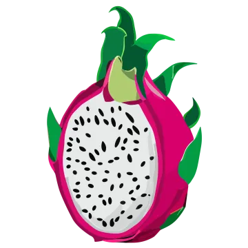 a dragon fruit with green leaves on it