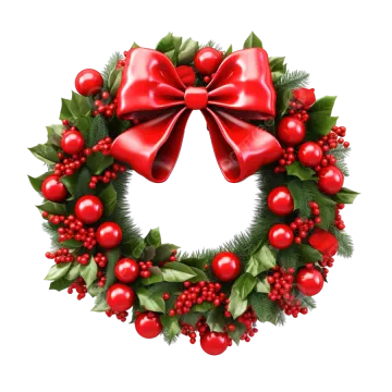 a christmas wreath with red and green decorations