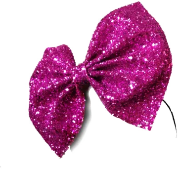 a pink glitter bow on a white background