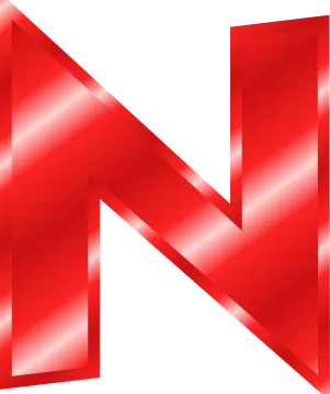 the letter n in red and silver