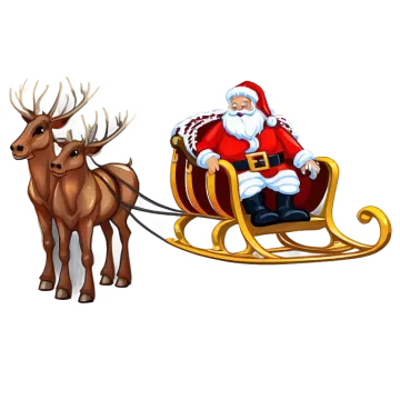 a santa claus riding in a sler with reindeers