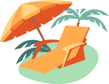 a beach chair with an umbrella and palm trees