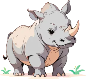 an illustration of a rhino standing in the grass