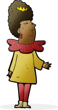 a cartoon woman wearing a crown and scarf
