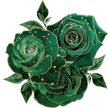 a green rose with gold accents