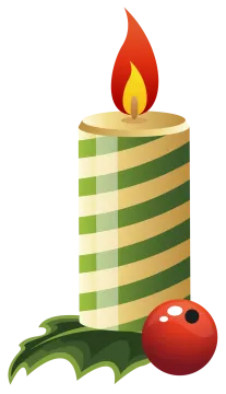 a christmas candle with holly leaves and an apple