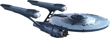 a blue spaceship with two lights on it