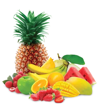 a pile of fruit and a pine