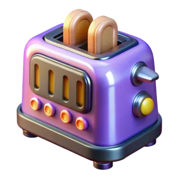 a purple toaster with hot dogs on it