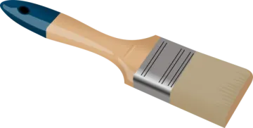 a paint brush with a blue handle