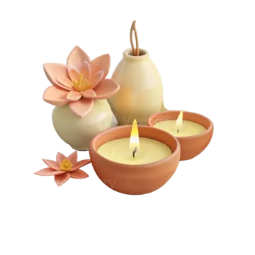 a plate with candles and flowers on it