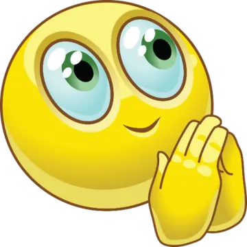 a yellow smiley face with two hands in prayer position