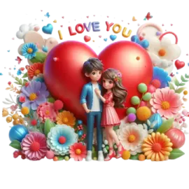 a couple kissing in the middle of a heart surrounded by flowers