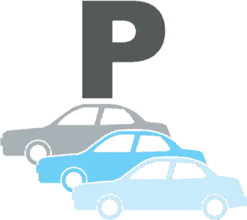 a blue car with the letter p on it