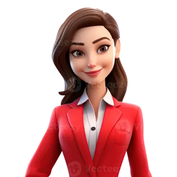 a woman in a red suit and white shirt