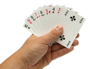 a hand of playing cards on a white background