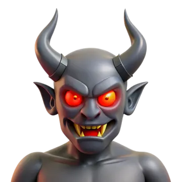 a cartoon character with red eyes and horns