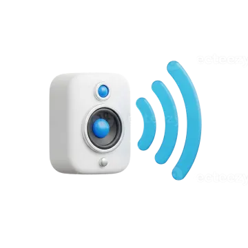 an image of a white camera with blue buttons