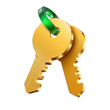 a golden key with a green arrow on it
