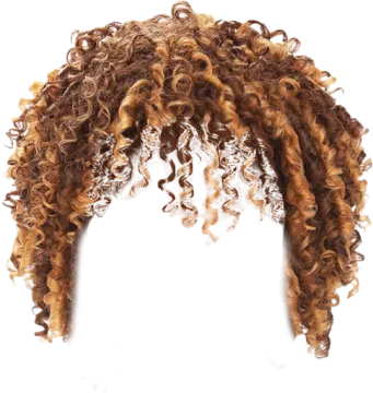 a woman with curly hair on a white background