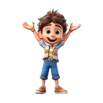 a boy with his hands up in the air