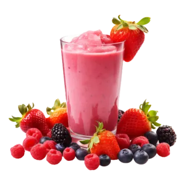 a glass filled with berries, strawberries and blueberries