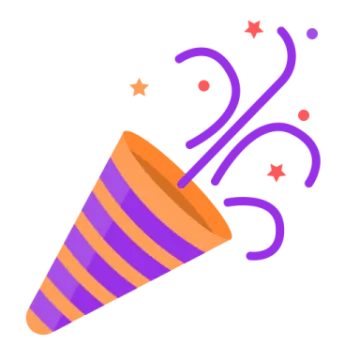 a purple and orange party hat with stars