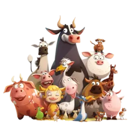 a group of cartoon animals standing together