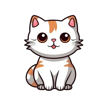 a cartoon cat sitting down and looking at the camera