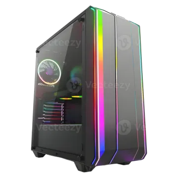 a computer case with colorful leds on the side