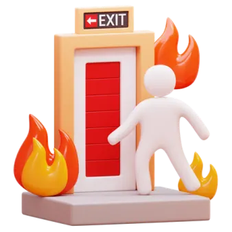 a person standing in front of a fire exit sign