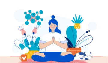 a woman sitting in the middle of a yoga pose surrounded by plants