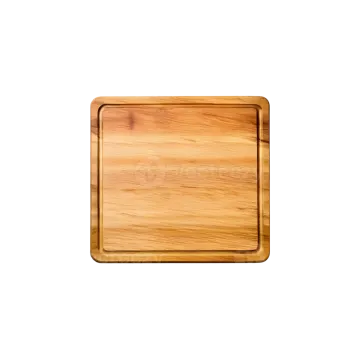 a wooden cutting board on a white background