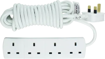 a white power cord with two plugs