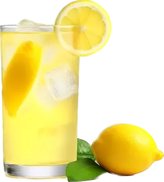 a glass of lemonade next to two lemons