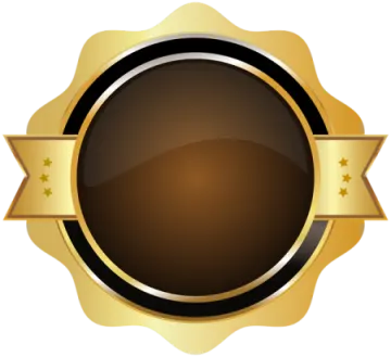 a black and gold badge with stars on it