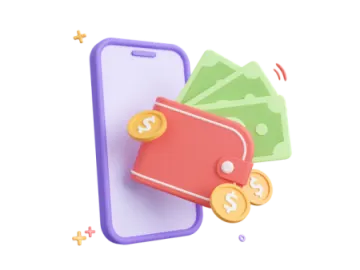 a phone with money and coins on it