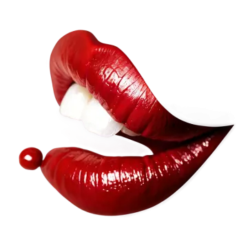 a close up of two red lips on a white surface