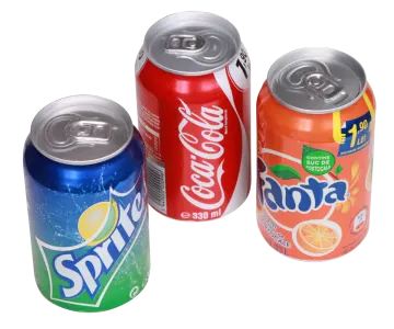 a group of three cans of soda