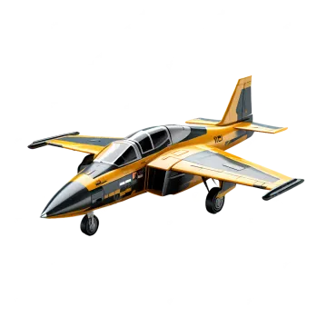 a yellow and black airplane on a white background