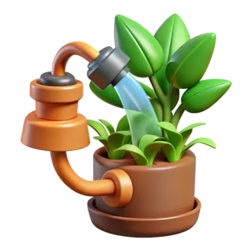 a plant in a pot with a watering hose
