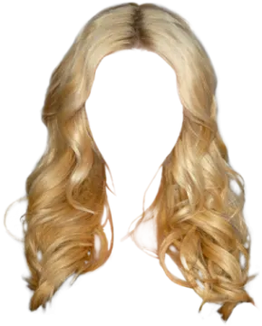 a woman with long blonde hair on a white background